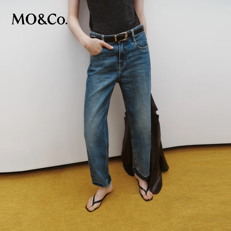 MOCO秋中低腰拆洗渐变脚口九分小直筒牛仔裤MBD3JEN025