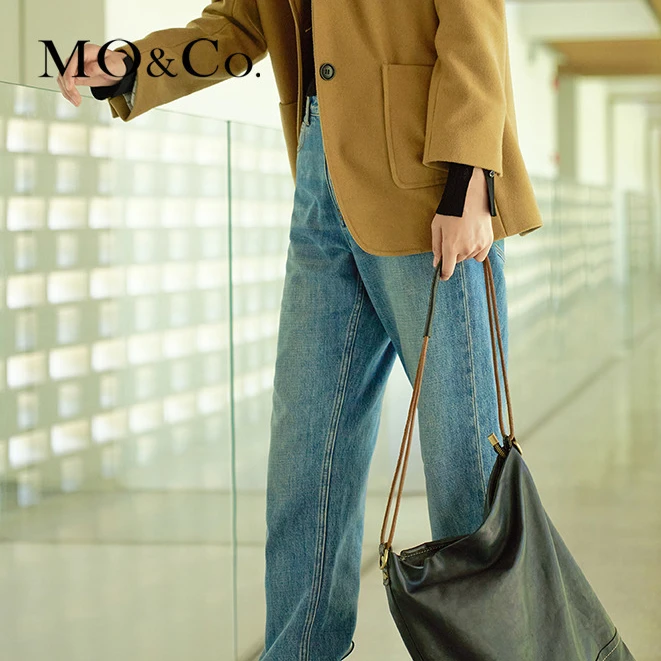 MOCO复古洗水高腰时尚百搭通勤简约宽松休闲牛仔裤MBA4JENT03