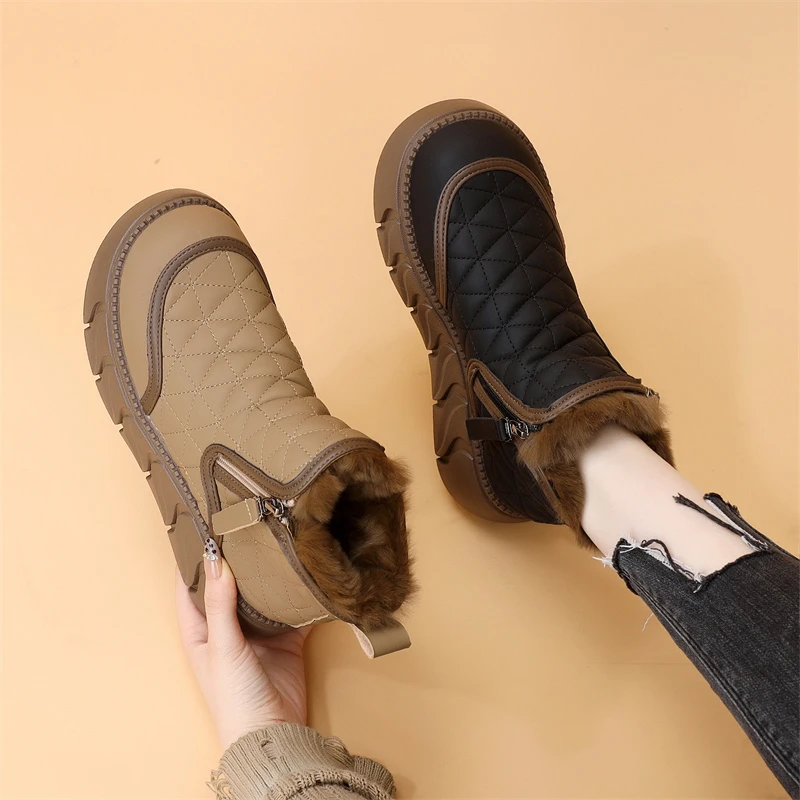平底兔毛雪地靴2024年女款冬季新款韩系加绒加厚短靴东北大棉靴