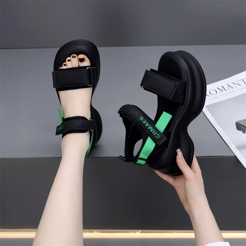 厚底运动软底女2024年夏季新款时尚百搭魔术贴学院风沙滩配裙软底