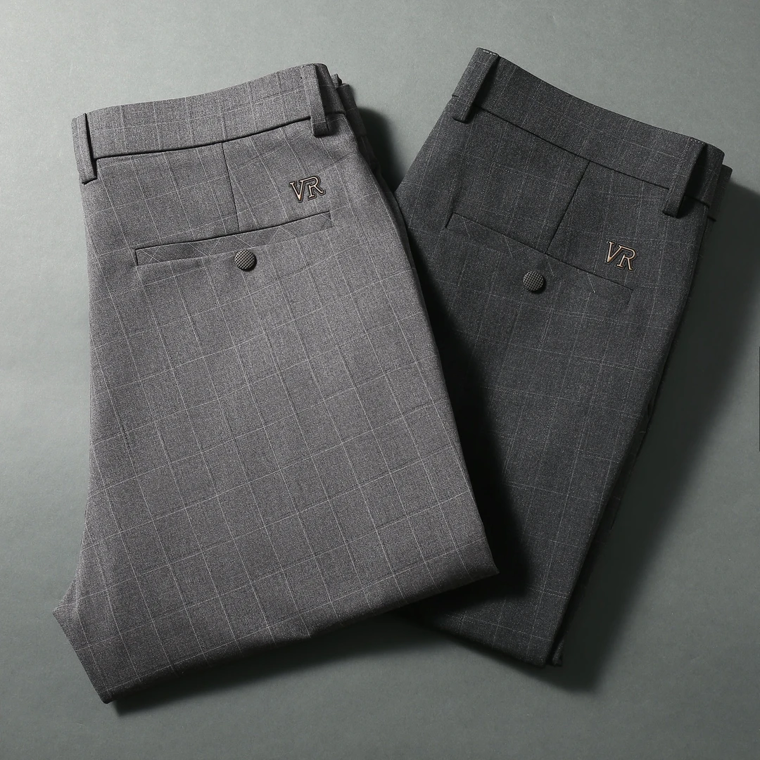 【DY.推荐】春夏款男士提花棋盘格修身商务休闲小脚裤819