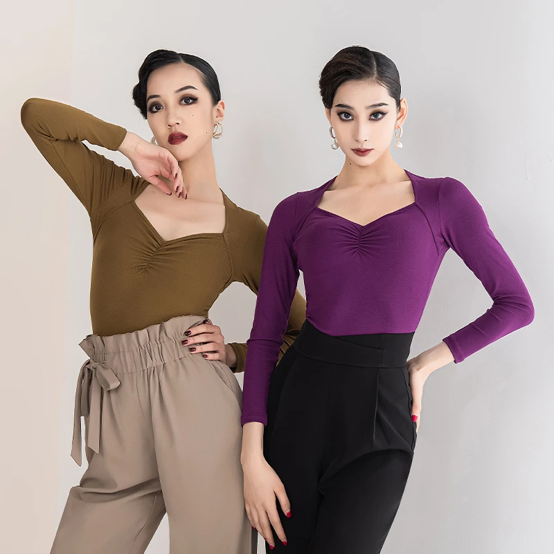 名茵摩登舞上衣女成年长袖练功服广场舞跳舞衣服基础练功服MD31