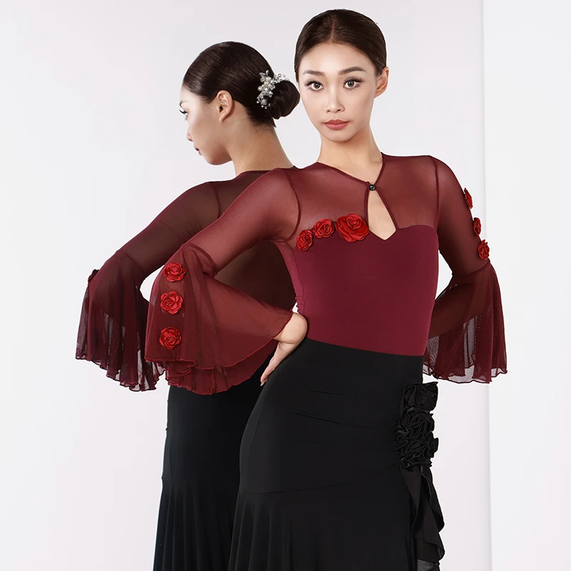 2024新款春夏摩登舞服圆领订花练功体服MD30