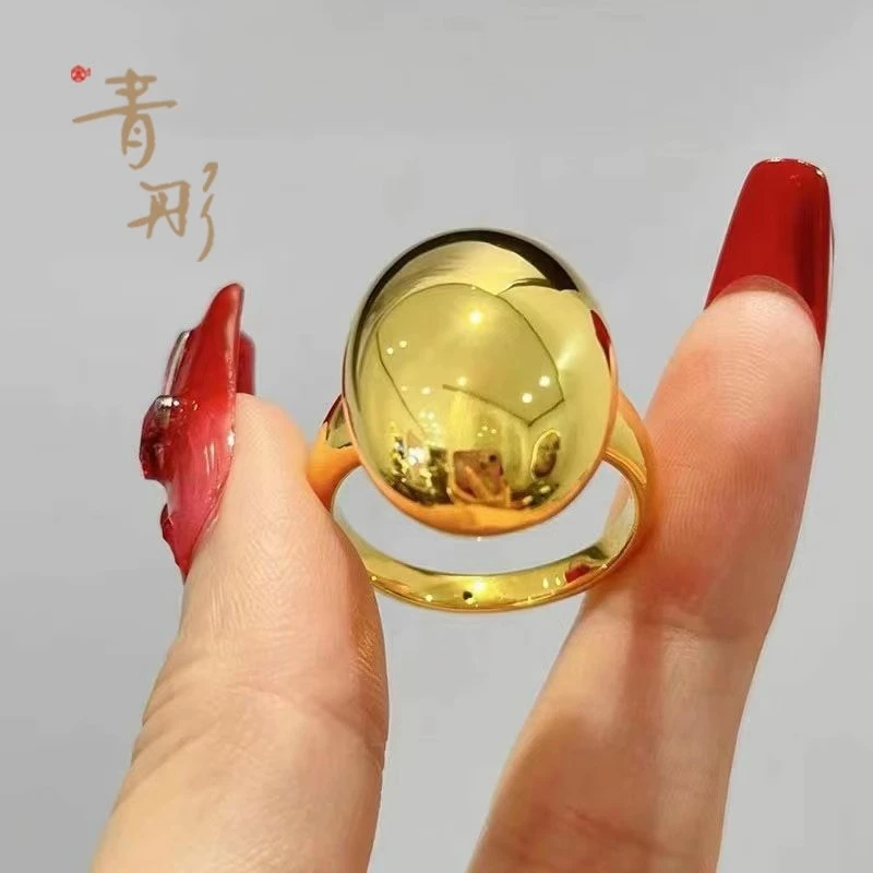 铜合金戒指金色蛋面小众女戒指新款时尚设计ins风个性光面指环送