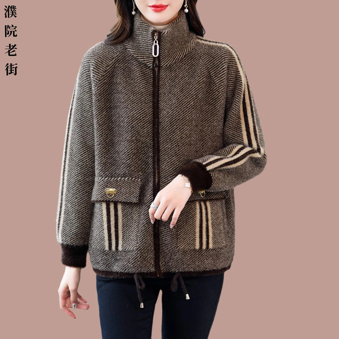 春秋小个子立领仿貂绒短外套女洋气双面毛绒上衣宽松加厚大衣冬季