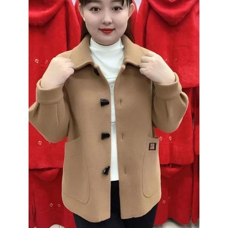 秋冬季新款高档时尚针织开衫宽松上衣双面呢短款外套女中年妈妈装