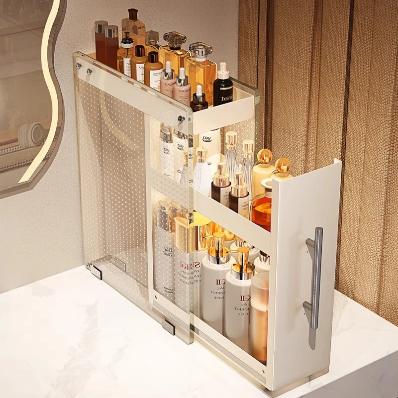 化妆品收纳盒梳妆台护肤品置物架铁艺整理盒桌面防尘化妆柜子