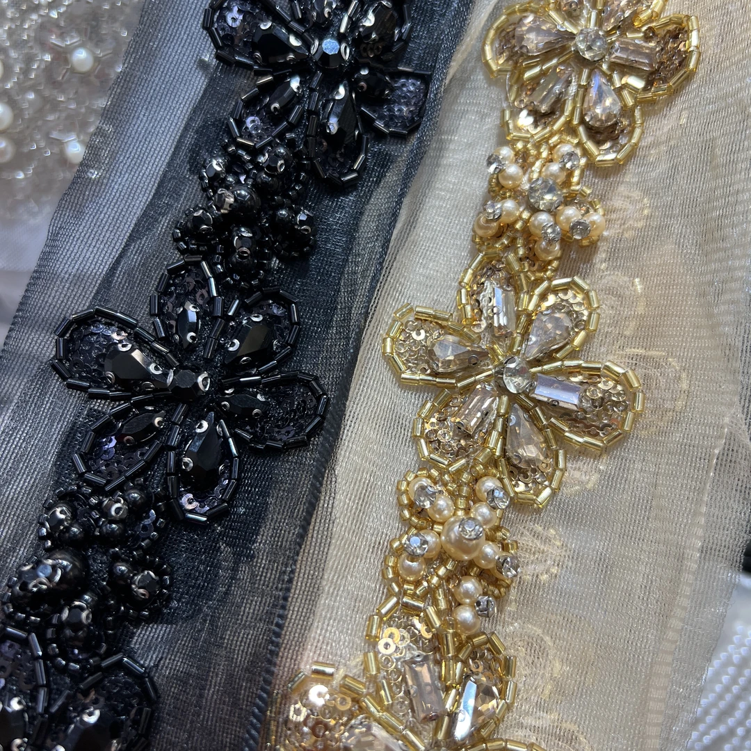 轻奢闪钻花边貂皮大衣裘皮皮草服装水钻石装饰袖口水晶镶钻腰链