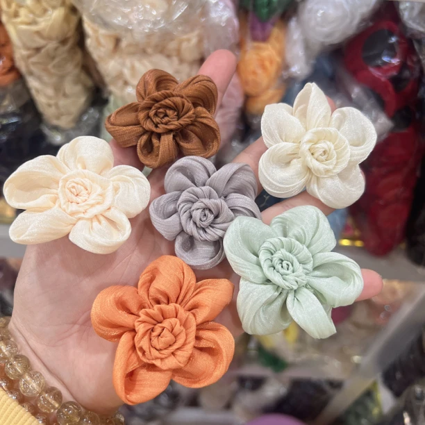 韩国欧根纱立体玫瑰花朵 假花 diy手工头饰发饰发夹材料胸花配饰