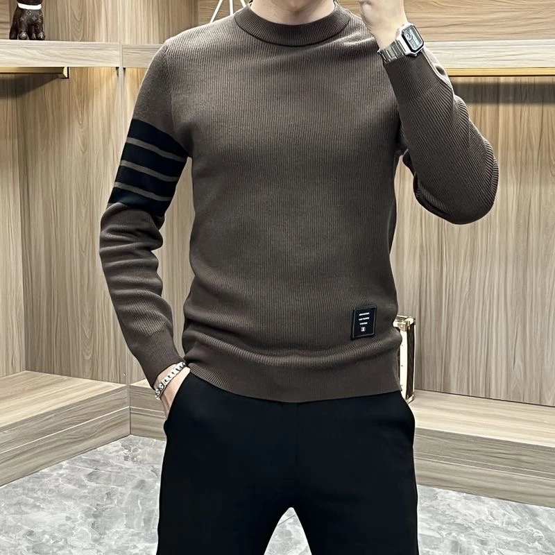 2024秋冬款男士新款长袖毛衣针织衫时尚轻奢潮流舒适百搭修身打底