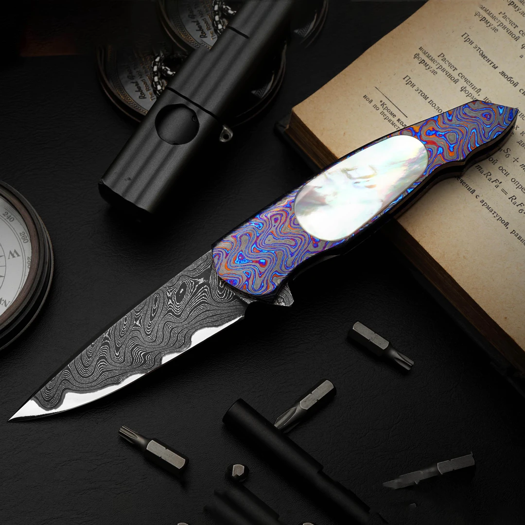 Izanagi美国进口尼尔森大马士革钢夹钢小折 户外手工便携多功能