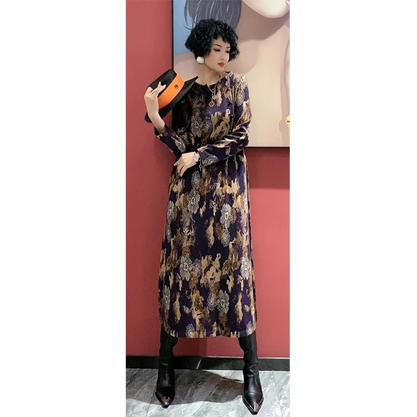 72558  菲姐时尚复古宽松中长款秋冬连衣裙