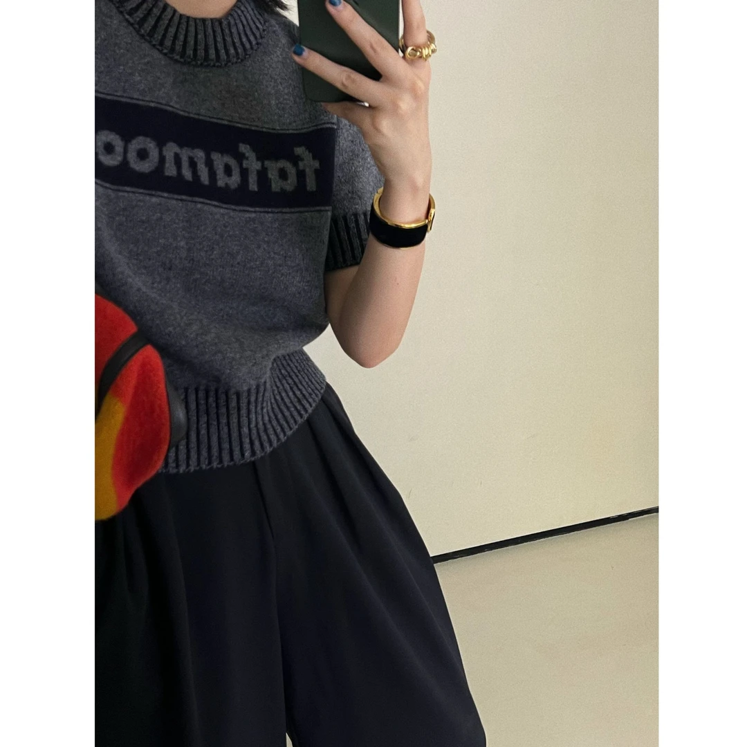 全羊毛撞色提花短袖毛衣 J24M043