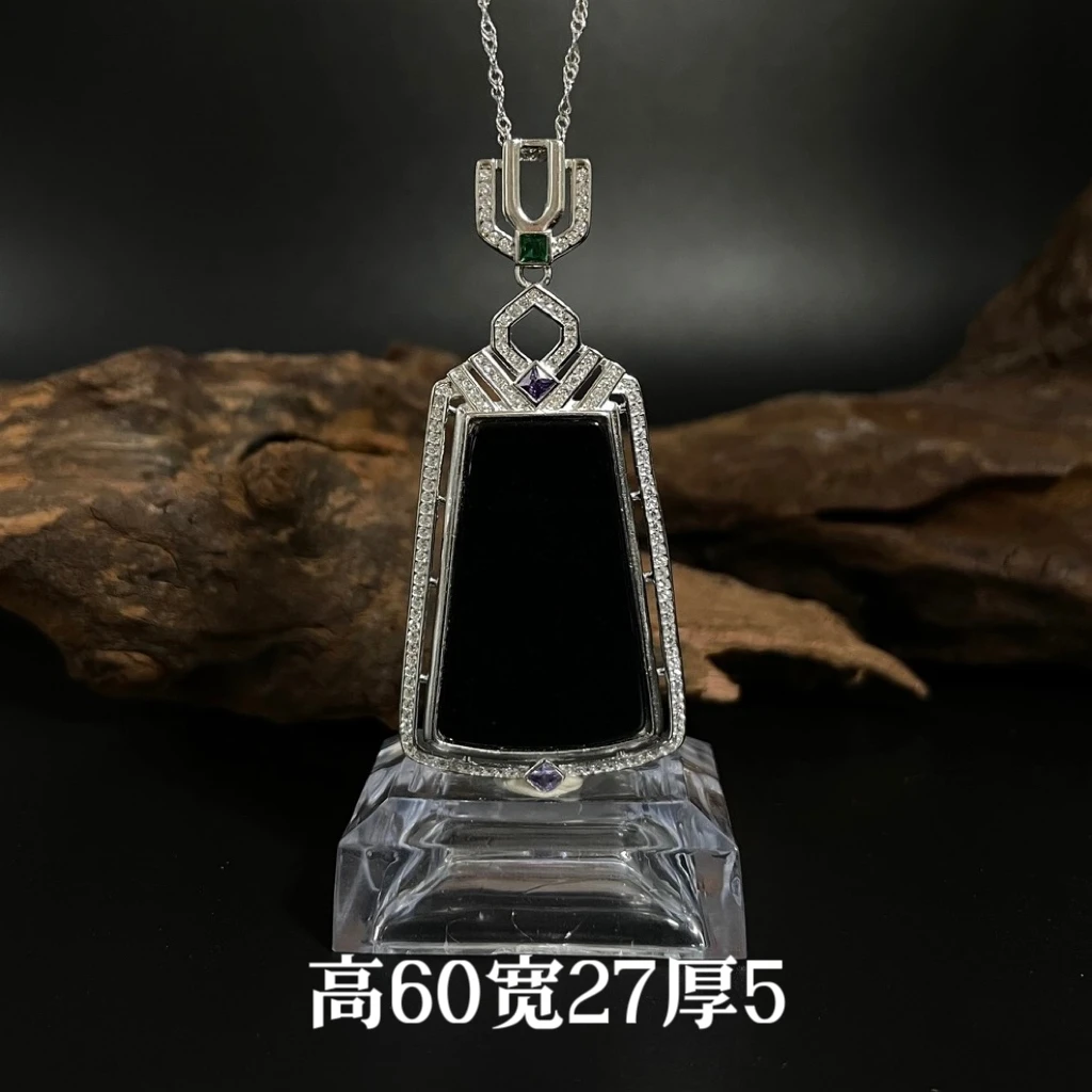 碧华翡翠 缅甸墨翠A货 新款无事牌梯形设计师款百搭大气上档次豪