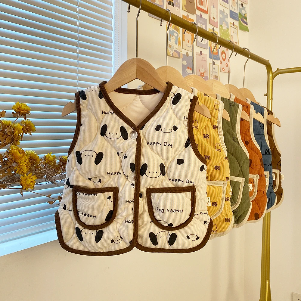儿童坎肩夹棉外穿卡通加厚洋气保暖棉马甲宝宝小童内搭灯芯绒背心