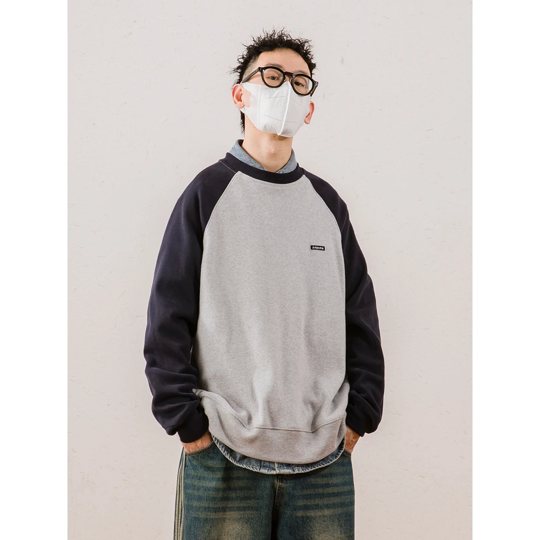 冬季新款日系复古插肩袖情侣长袖宽松加绒港风潮流卫衣 LF23257