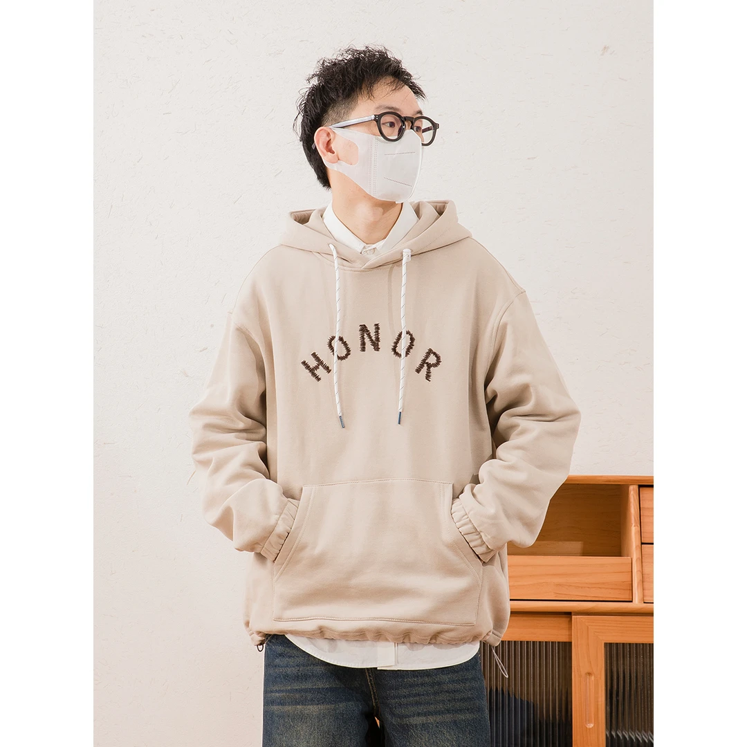 秋冬连帽刺绣百搭oversize宽松慵懒情侣长袖连帽卫衣 LF23198清