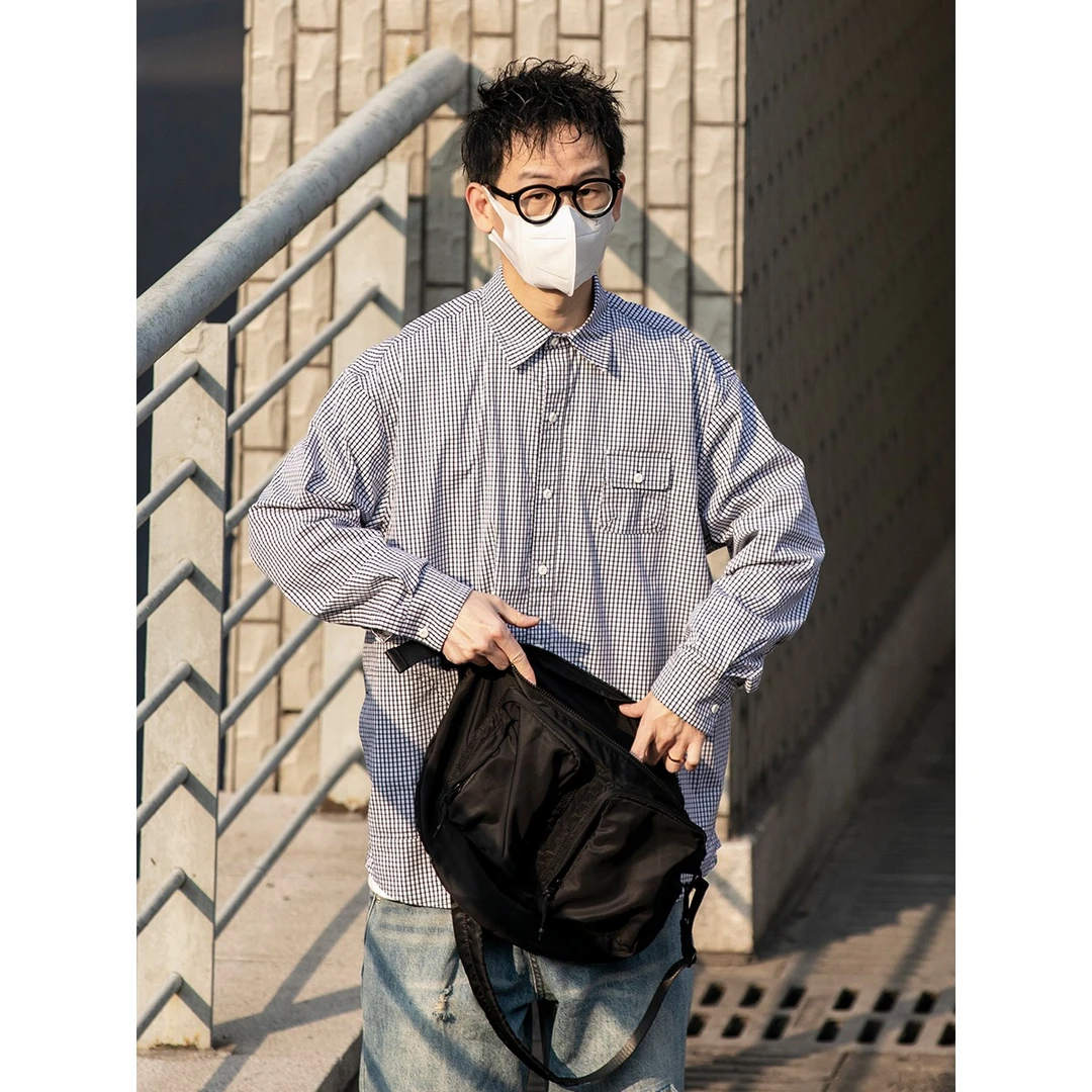 春季日系休闲宽松复古翻领潮流ins青春常规格子衬衫 LF2345清