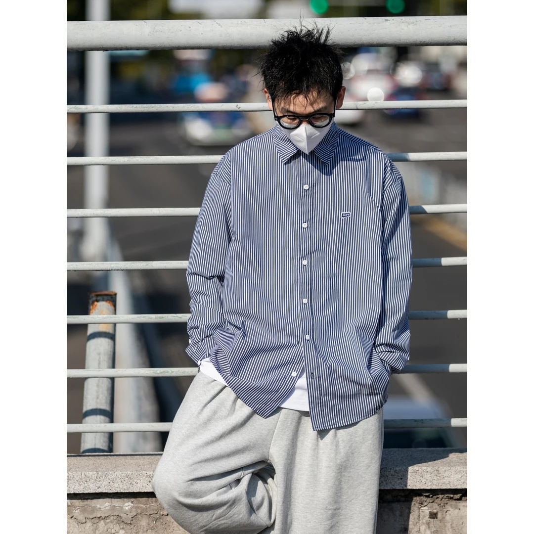 日系春季条纹复古宽松休闲百搭外套衬衫 LF2330清