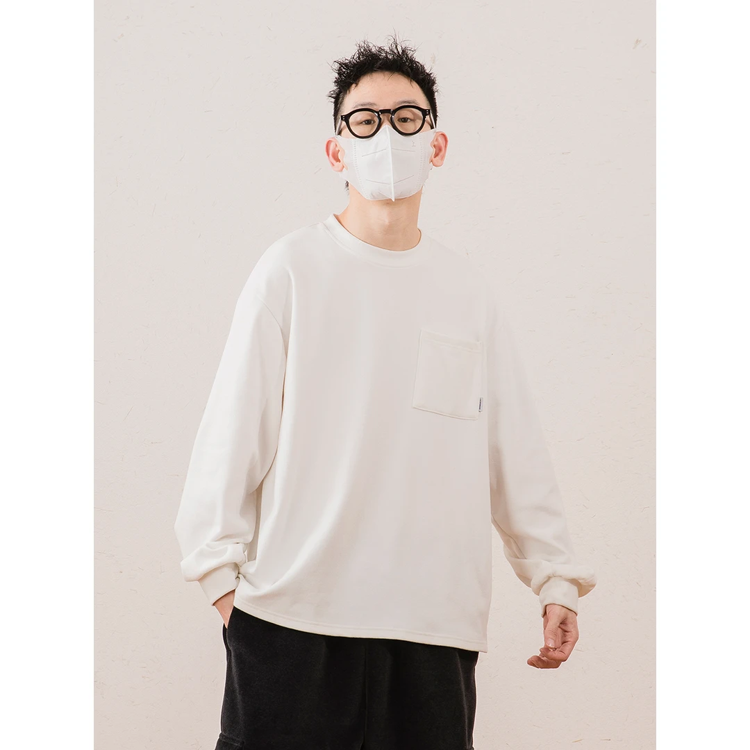 冬季长袖打底衫休闲百搭宽松圆领情侣简约纯色上衣 LF23253