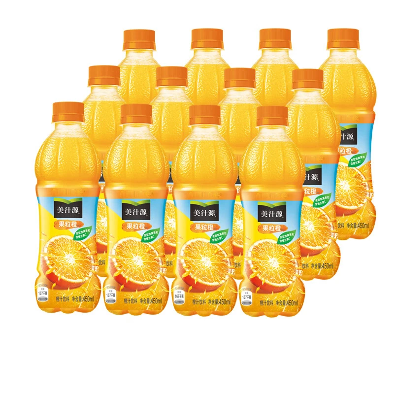 可口可乐 美汁源果粒橙果汁饮料450ML*12瓶 瓶装 果粒橙汁饮品