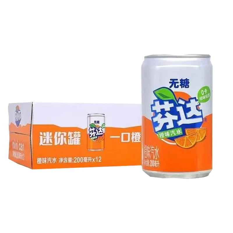 【推荐】芬达无糖零卡200MINI罐碳酸饮料汽水 200ml×12罐