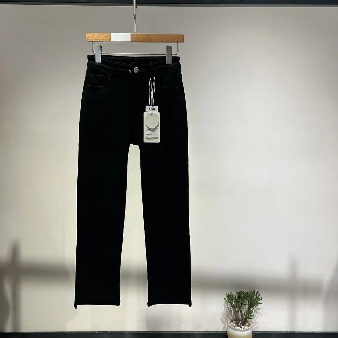 黑色弹力直筒牛仔裤女2024新款小个子显瘦烟管裤