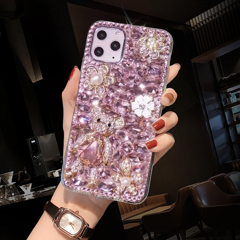 奢华水钻适用于iPhone13壳14高级感xs小熊满钻12pro镶钻8plus防摔