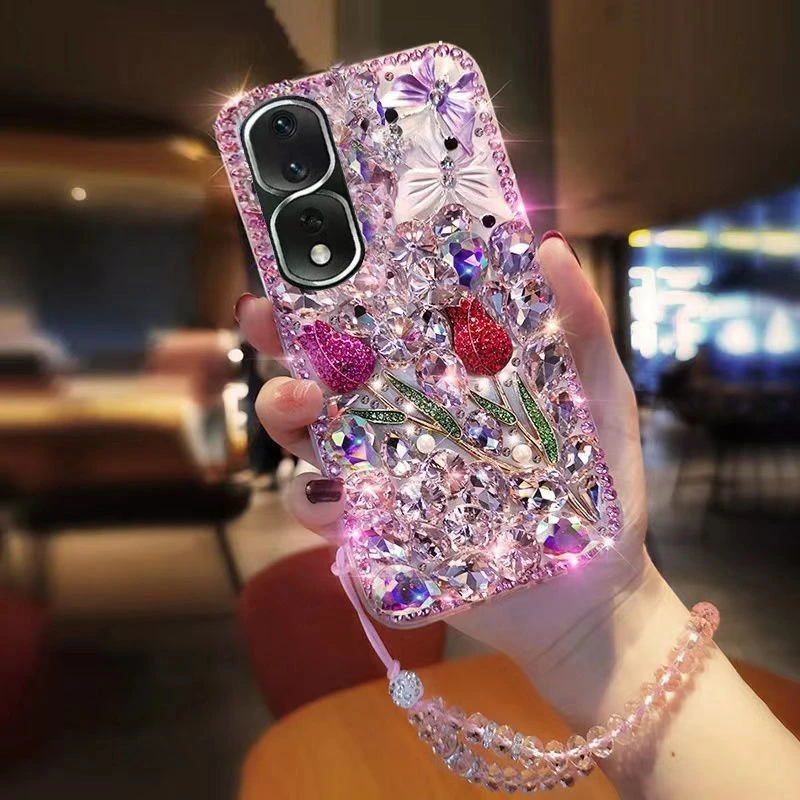 荣耀90壳满钻玫瑰花Honor90Pro爆闪钻石5g全包防摔软壳女潮款网红