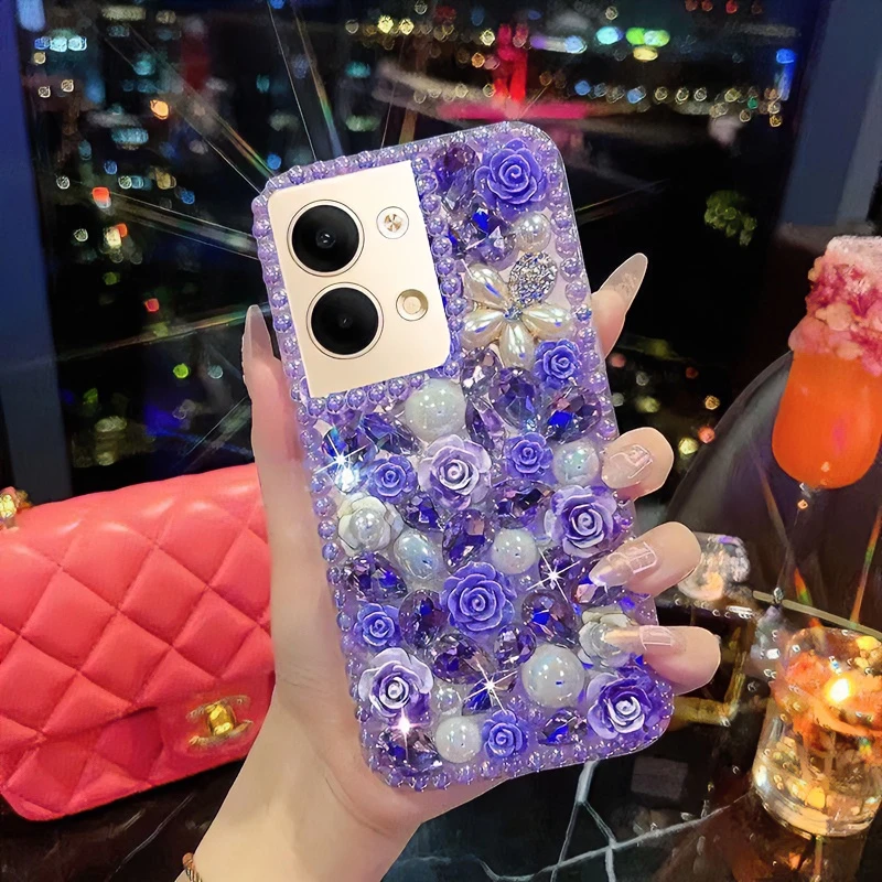 适用oppoReno13手机壳轻奢女PKM110镶钻珍珠花朵reno13pro硅胶软