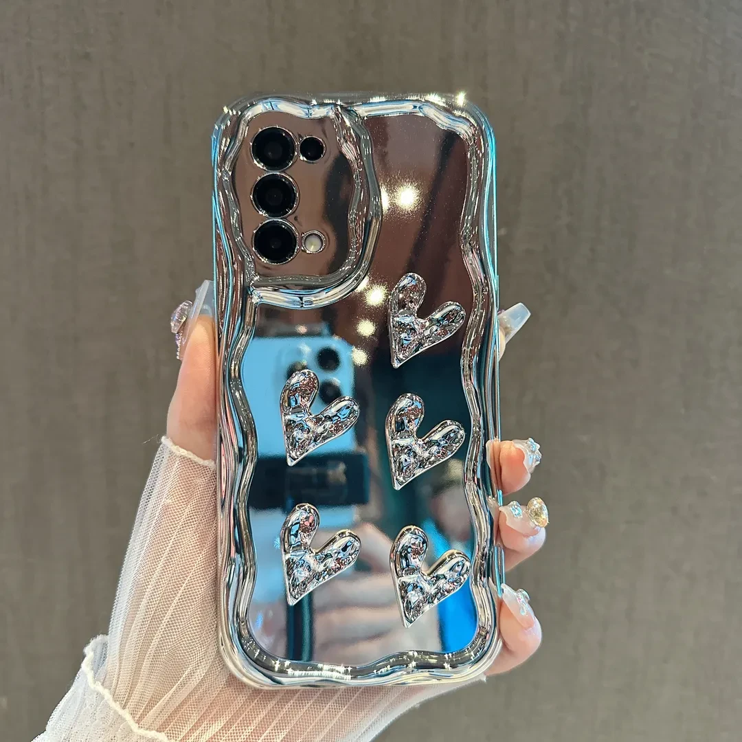 适用OPPOreno5手机壳reno5pro电镀高级感reno5k 5g套银色立体爱心