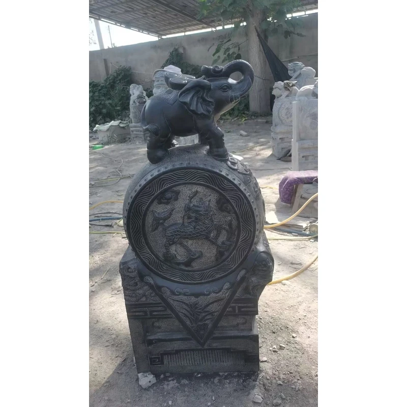 山西青石大门口摆件抱鼓石（80厘米）