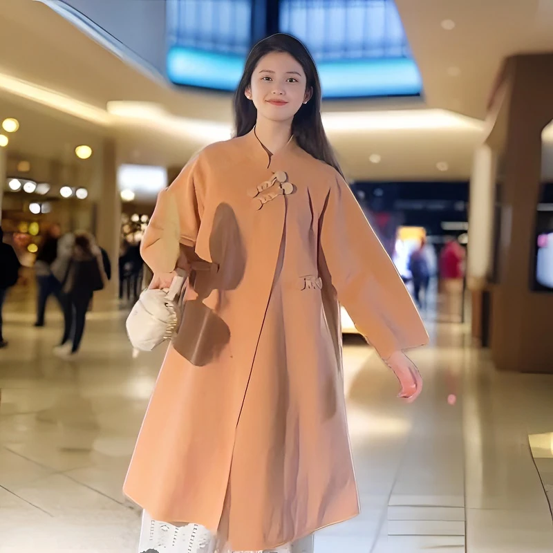 新款秋冬高端女装百搭毛呢外套气质时尚复古中长款毛呢大衣女款