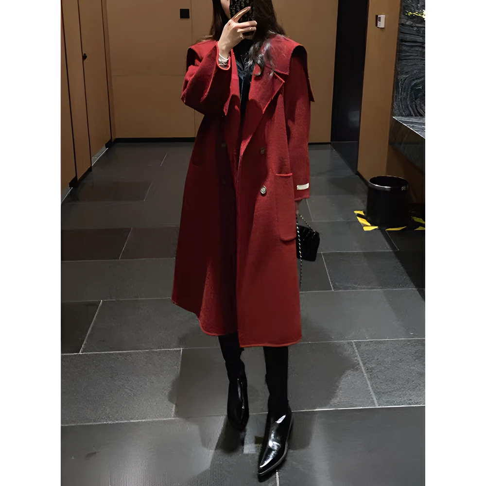 秋冬季新款大衣毛呢外套高端呢子高级爆款红色大衣气质小个子外套