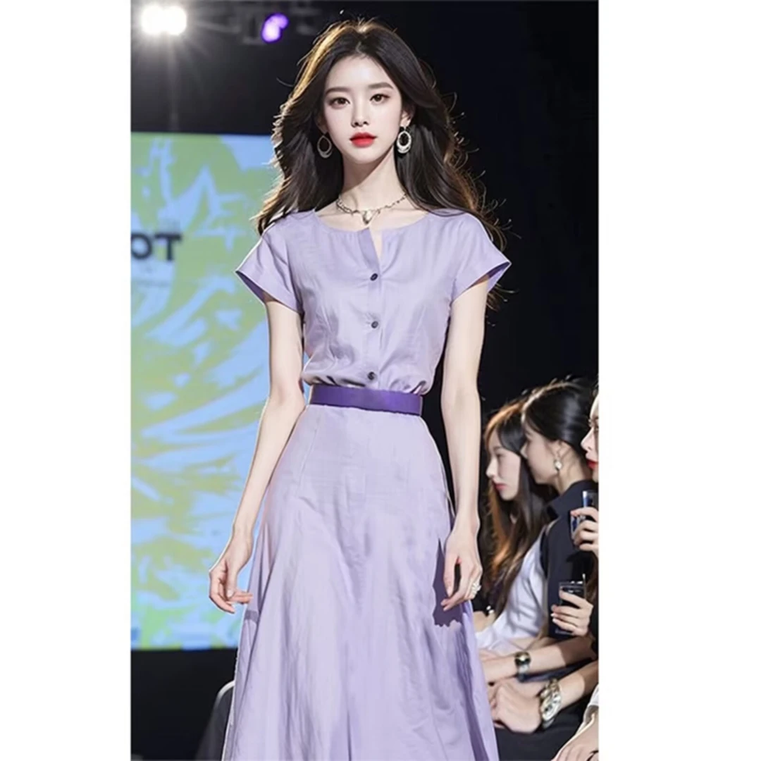 早春新款法式收腰温柔甜美气质长裙高级减龄通勤显瘦极简轻奢女