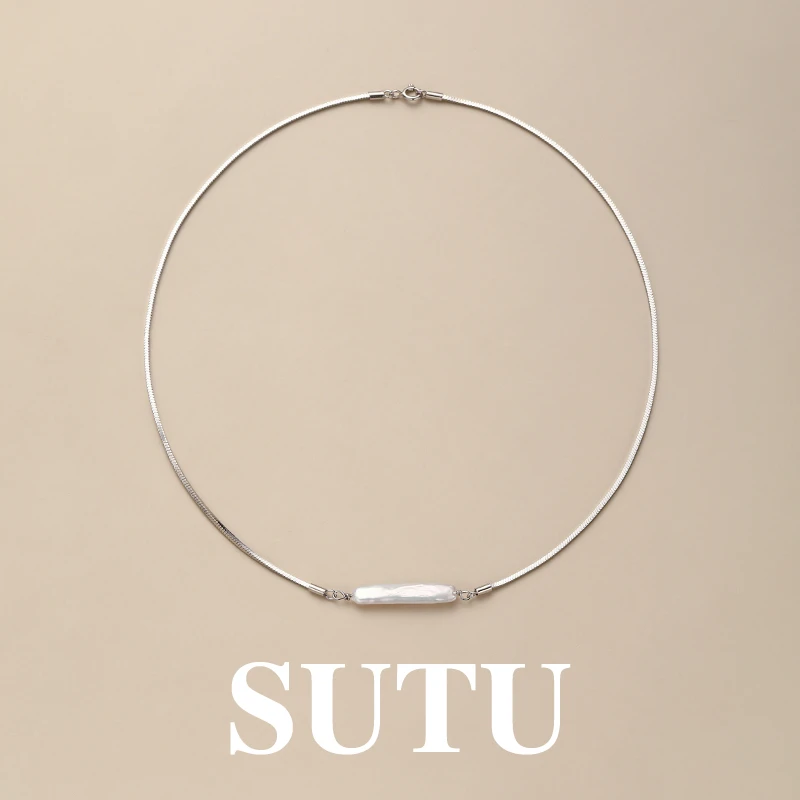 坠链均925银 时尚巴洛克珠珠锁骨链极简风蛇骨链小众设计高级首饰