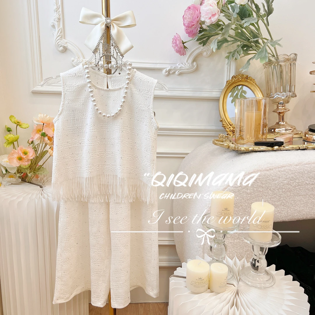 【QI奇妈现货】女童夏款淑女时髦儿童夏季女宝精致小女孩套装 Q0236