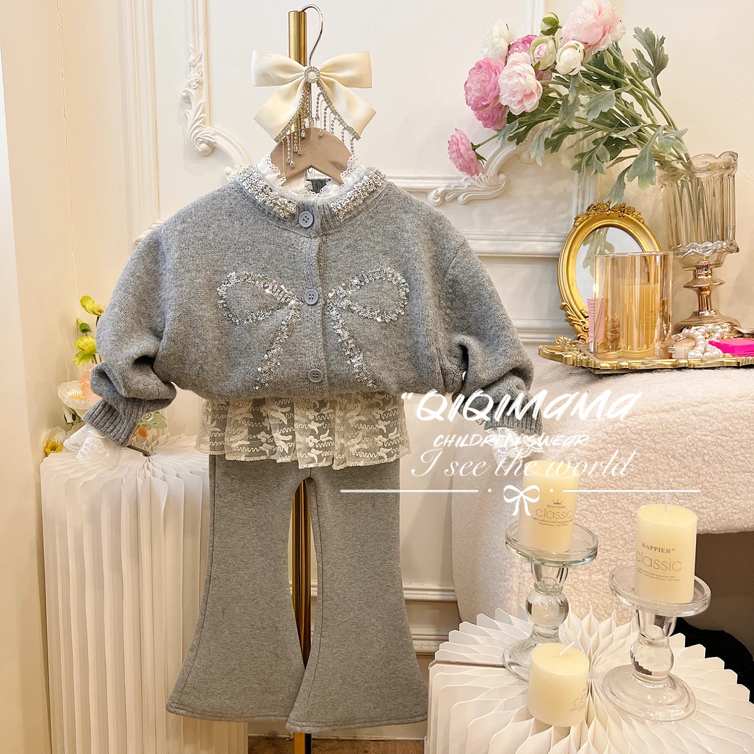 【Qi奇妈】女童儿童宝宝丝绒加厚女宝秋冬保暖冬季毛衣套装Q0480