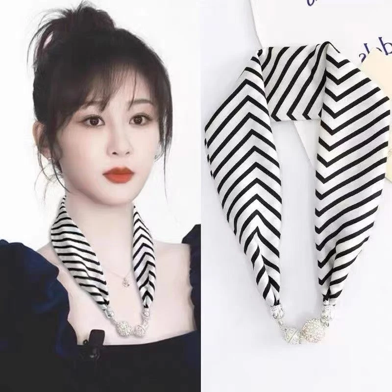 磁扣丝巾项链发带高级感网红新款磁力扣手链小长条女春夏天护颈带