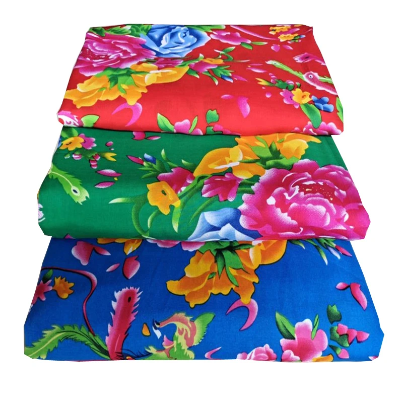 纯棉东北大花布棉布凤凰牡丹样式清新田园农家乐风服装布头布料