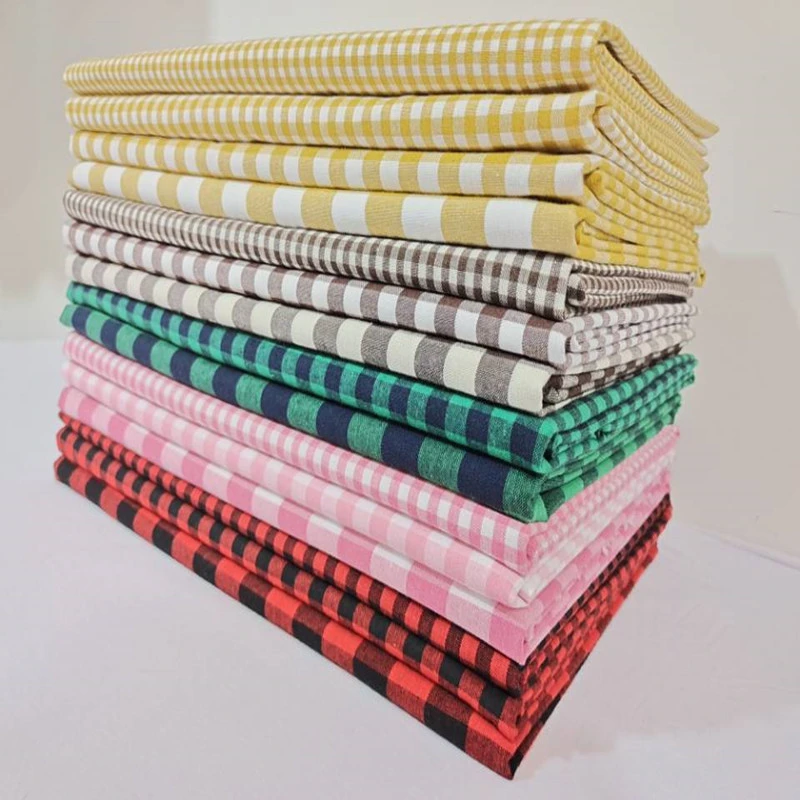 纯棉格子布纯色姜黄红色方格衬衣窗帘桌布手工diy方格子布料面料
