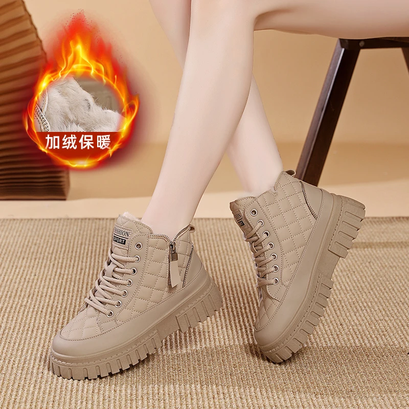 【忆漾品牌】马丁靴女加绒加厚女鞋高帮厚底防滑保暖棉鞋秋冬雪地靴