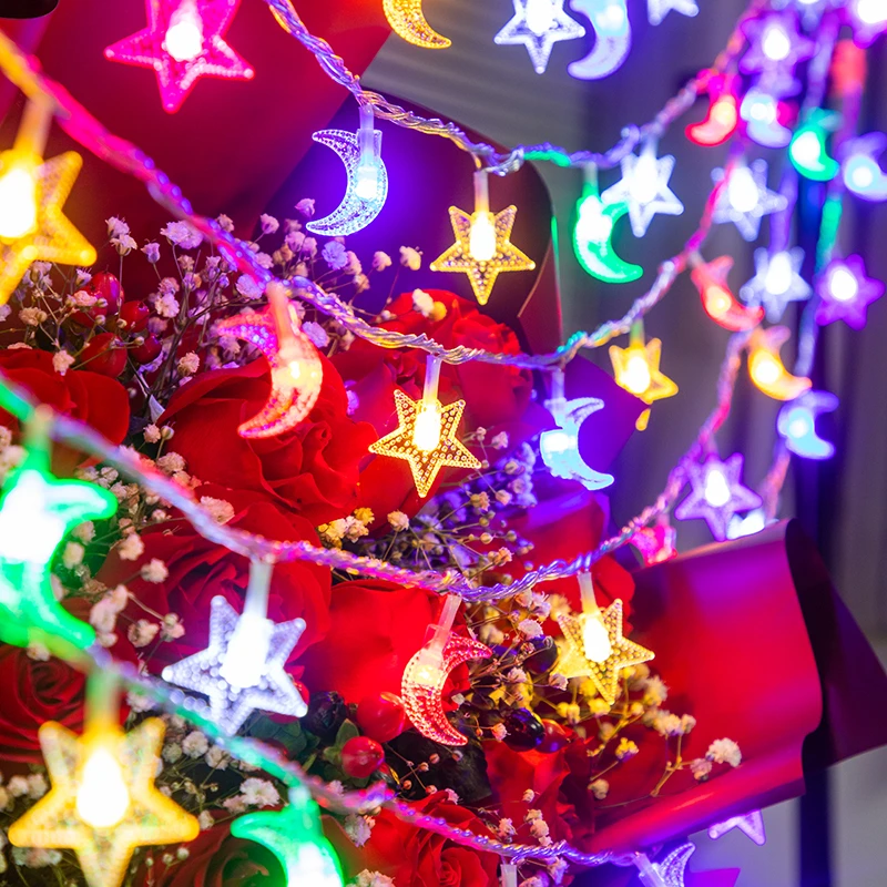 圣诞节星星月亮彩灯闪灯串灯户外农村院子露营满天星结婚氛围装饰