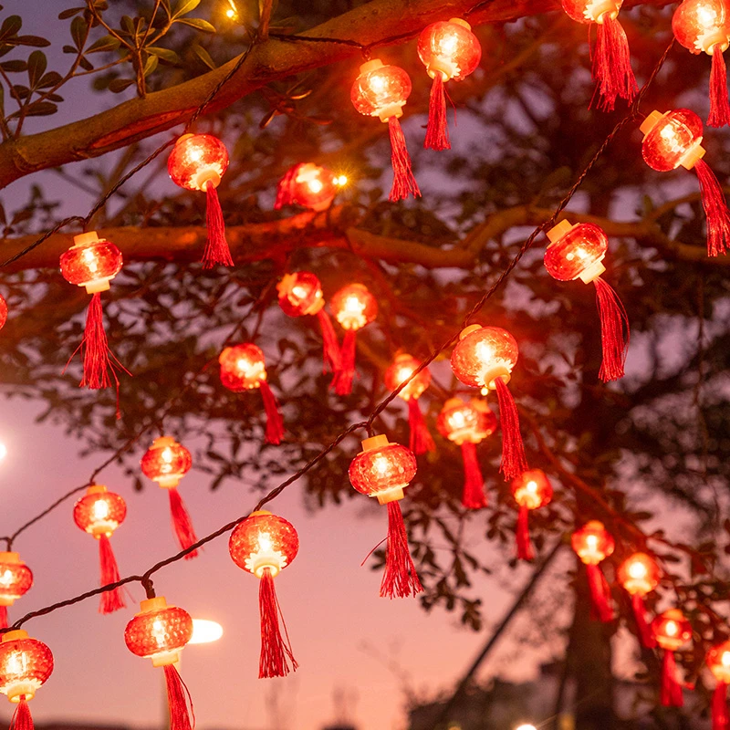 新年春节红灯笼彩灯闪灯串太阳能农村院子装饰品结婚喜庆氛围布置