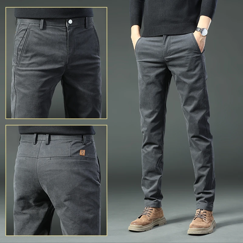 香港2025秋冬季休闲裤男士潮流百搭商务修身直筒高端加绒加厚男裤
