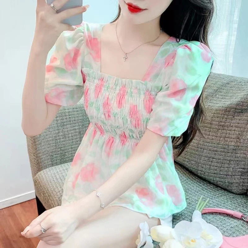 微胖mm显瘦碎花方领小众夏装（编码01-50美衣）