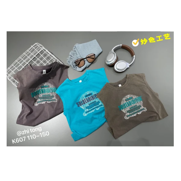 童装儿童夏季背心百搭时尚炒盐工艺无袖圆领背心 K6073