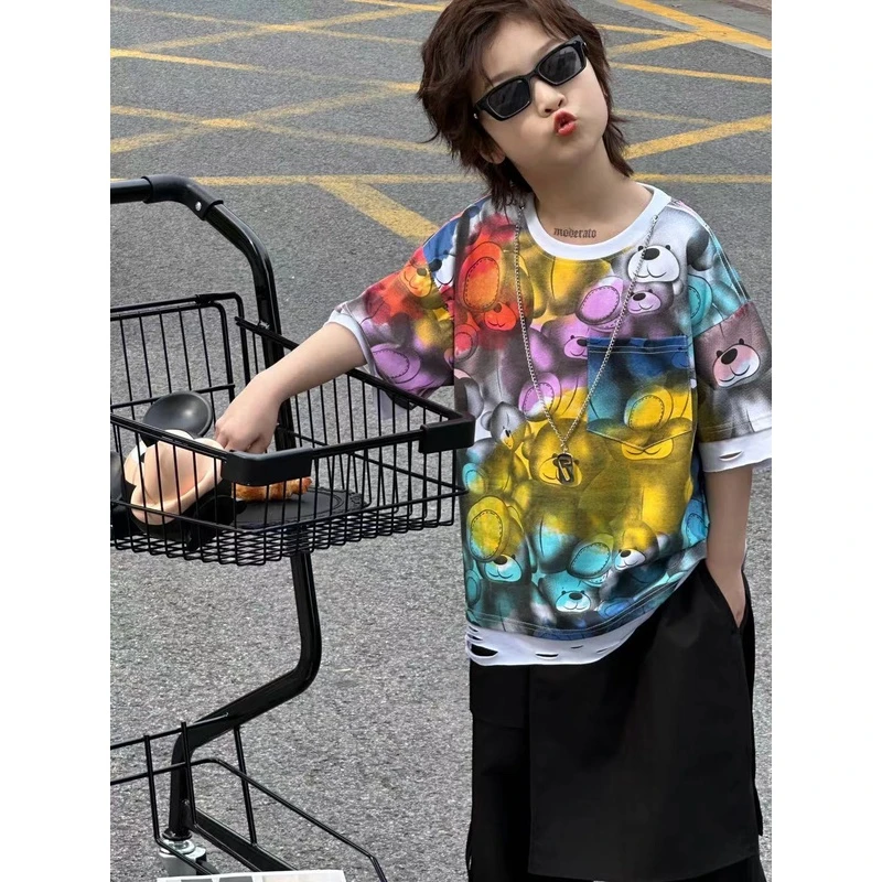 童装儿童夏款韩版时尚百搭潮流宽松圆领短袖T恤292861