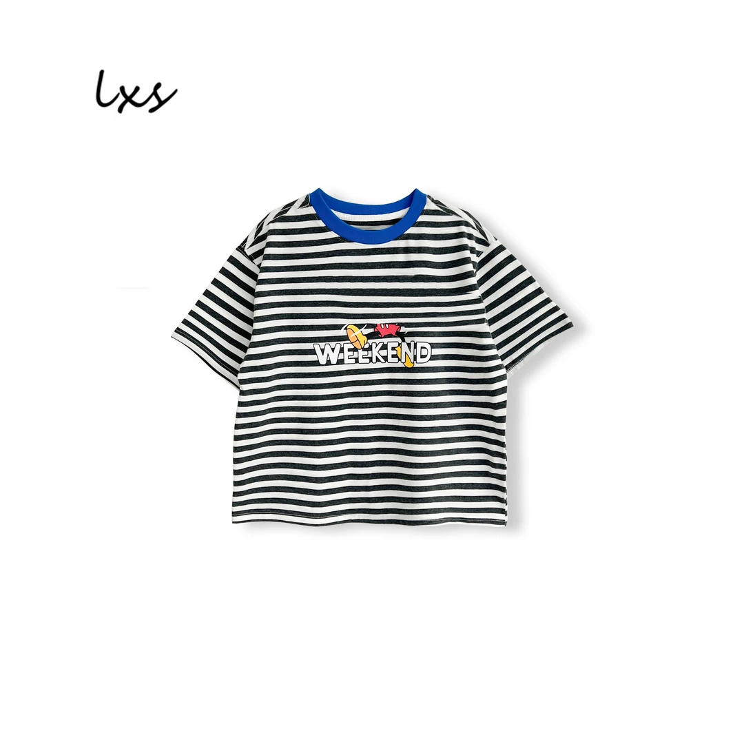童装儿童夏季中大童韩版潮流拼接掐腰宽松圆领短袖T恤X247952