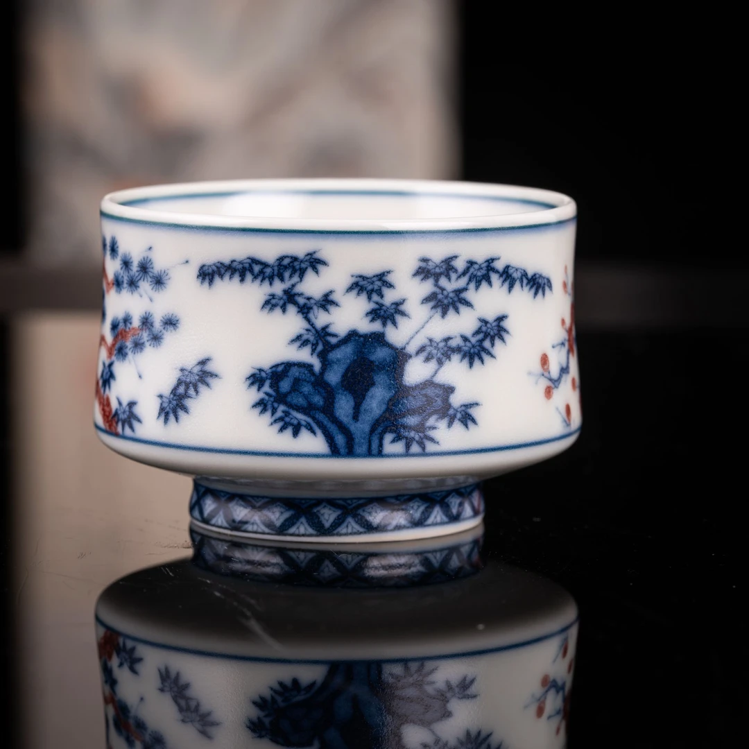 秉承传统工艺景德镇炎匠怀古枢府釉岁寒三友陶瓷主人杯【大】杯子